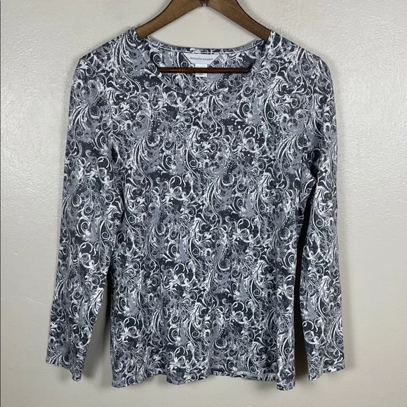 NWOT Christopher & Banks Black and White Swirl Long Sleeve Top - Picture 1 of 5